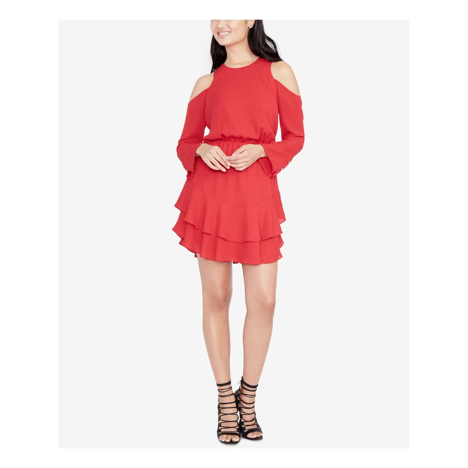 red long sleeve fit and flare dress
