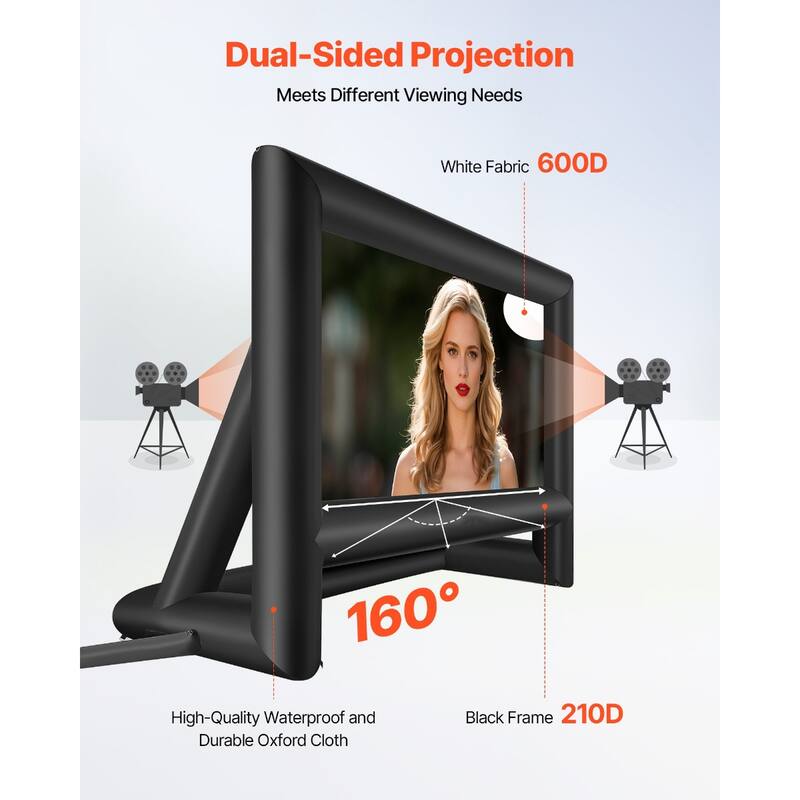 Inflatable Movie Screen, Inflatable Projector Screen with Portable Storage Bag, 16:9 Easy Set Up Movie Projection for
