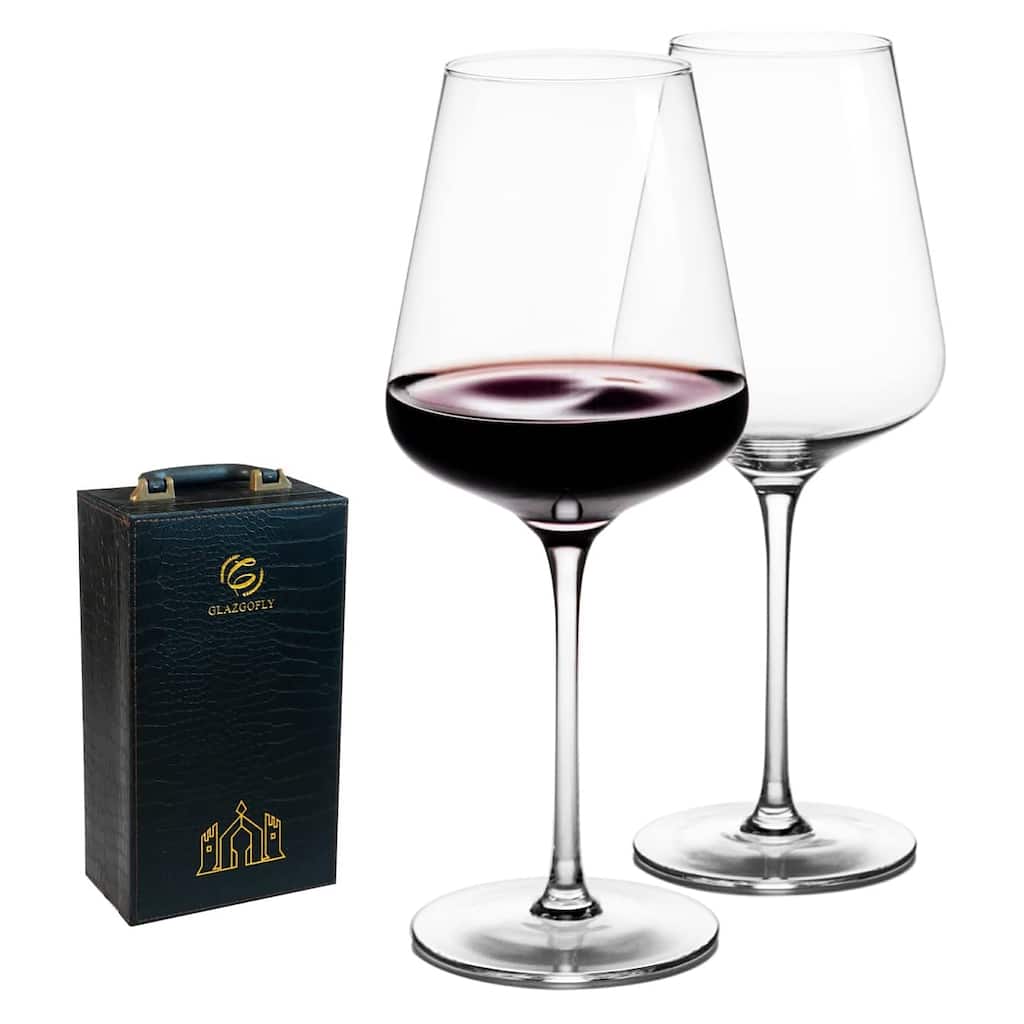 Glazgofly Red Wine Crystal Set, Hand Blown - 2 Pack, 18 Oz.