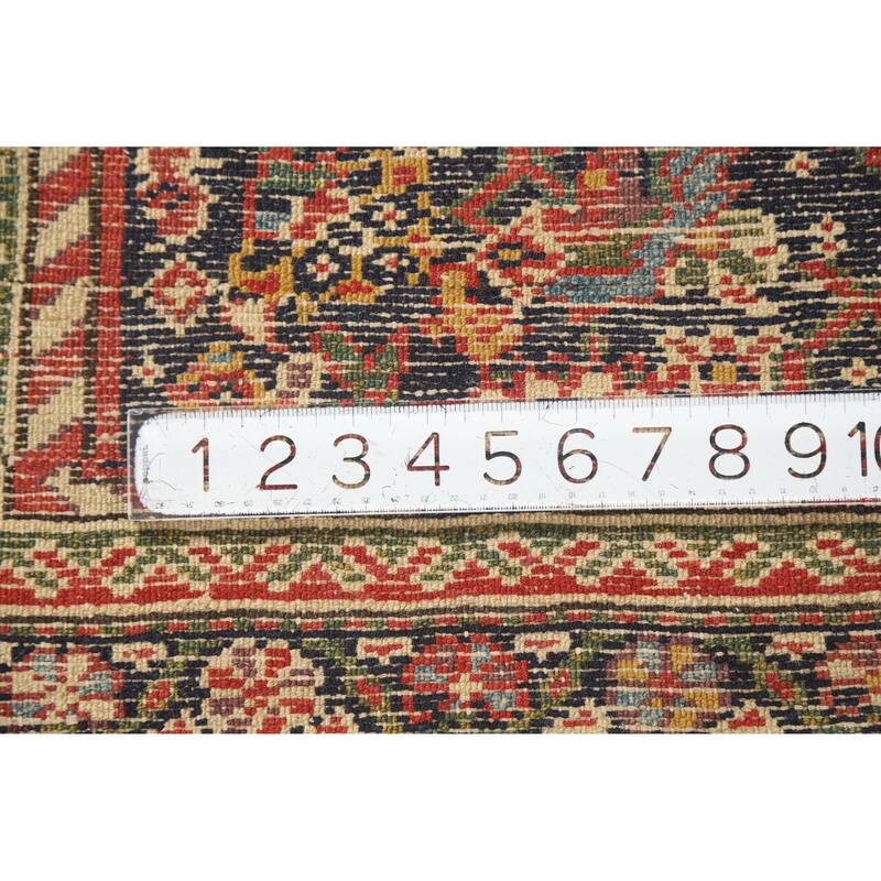 Hand Knotted Oriental 100% Wool Carpet Traditional Floral Navy Blue & Blues Malayer Runner Rug - 12' 8'' X 3' 3''