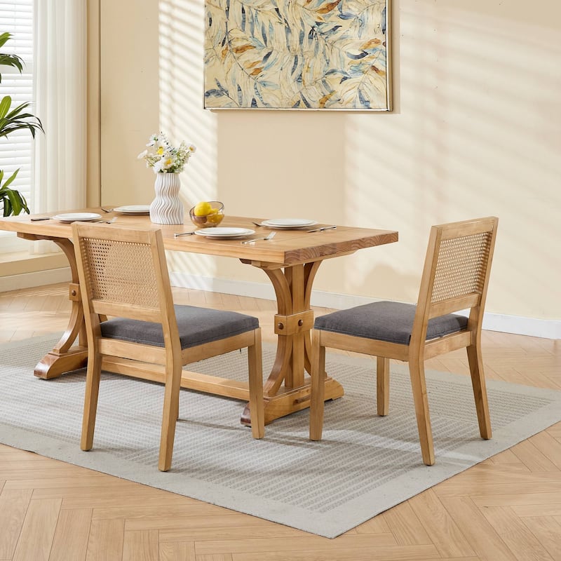 Farmhouse Rattan Dining Chairs Side Chair Set of 2