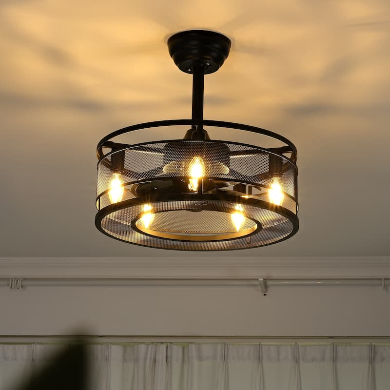 18" Farmhouse Reversible Caged Ceiling Fan with Light Kit and Remote - 18 Inches