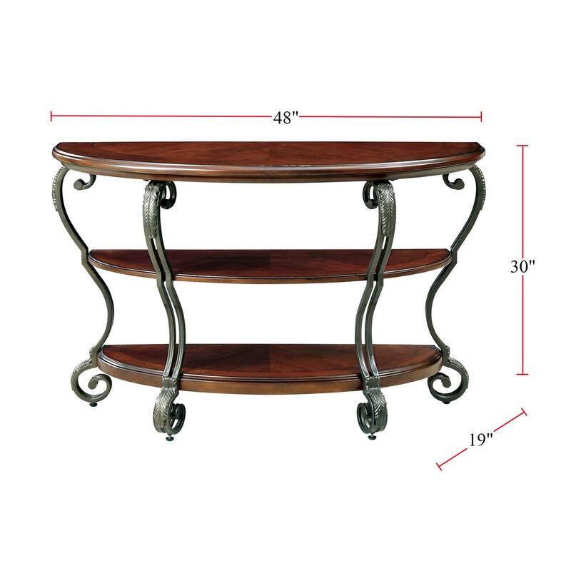 Wooden Sofa Table With Metal Frame in Brown Cherry Finish