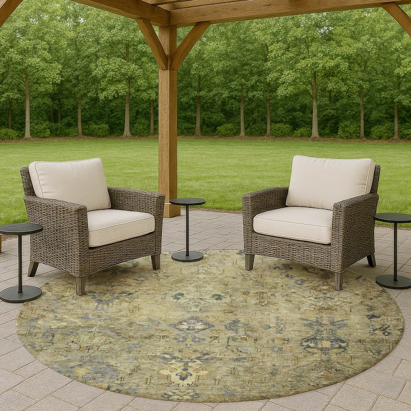 Machine Washable Indoor/ Outdoor Traditional Serenity Chantille Rug - Green - 8' x 8'