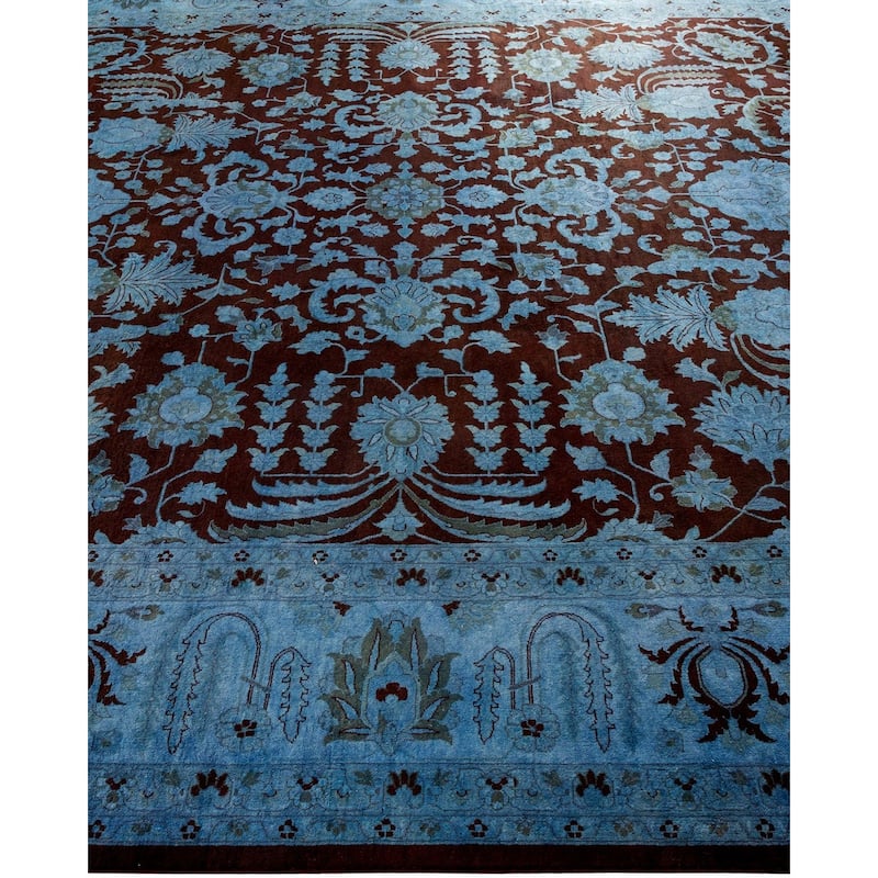 Overton Hand Knotted Wool Vintage Inspired Modern Contemporary Overdyed Blue Area Rug - 9' 2" x 12' 4"