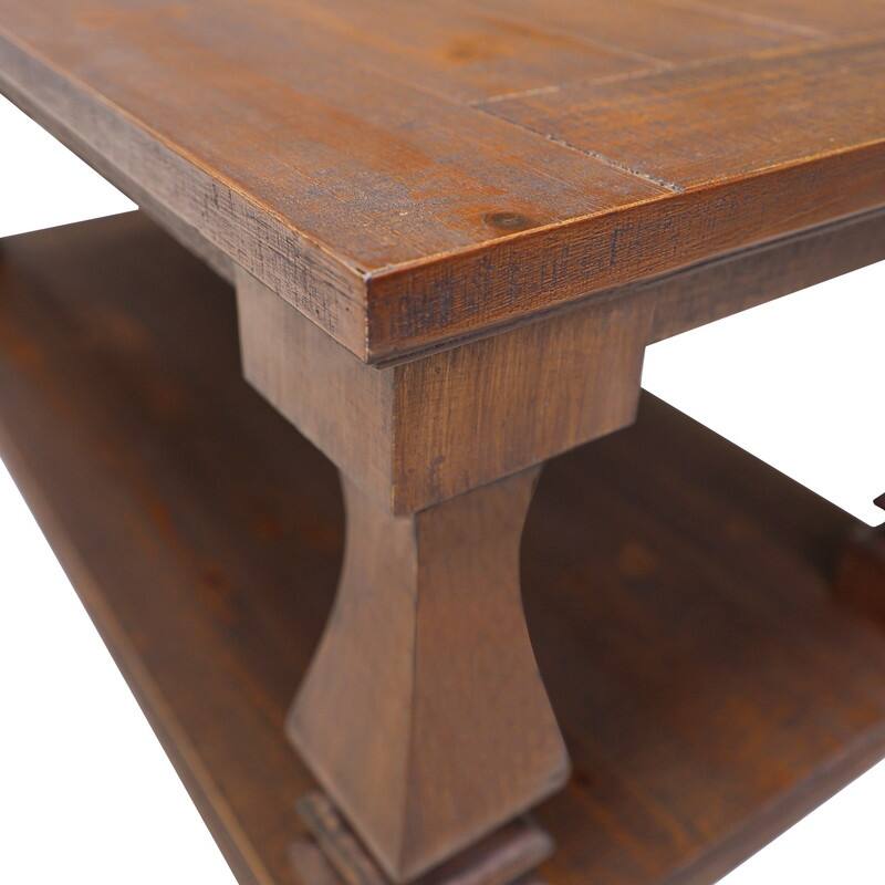 Farmhouse 47.24" Coffee Table with Heavy Planked Top and Storage for Rustic Living Room Style
