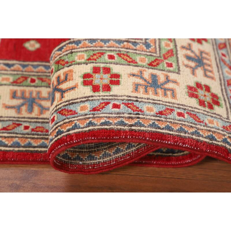 Red Kazak Foyer Rug Hand-Knotted Oriental Wool Carpet - 2'8" x 4'1"