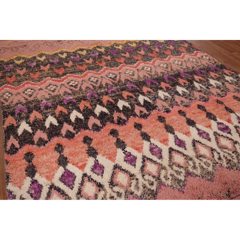 Moroccan Oriental Area Rug Handmade Geometric Pink Wool Carpet - 7'6" x 10'6"