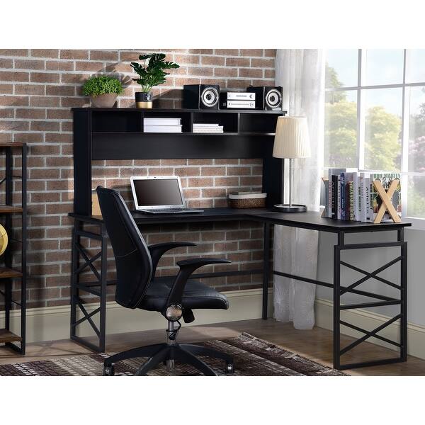 slide 2 of 8, Dark Brown Wood L-shape Desk