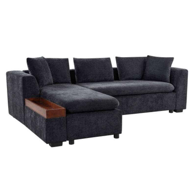 L-Shaped Sofa Couch with Built-in Wooden Storage Compartment by Harper&Bright Designs