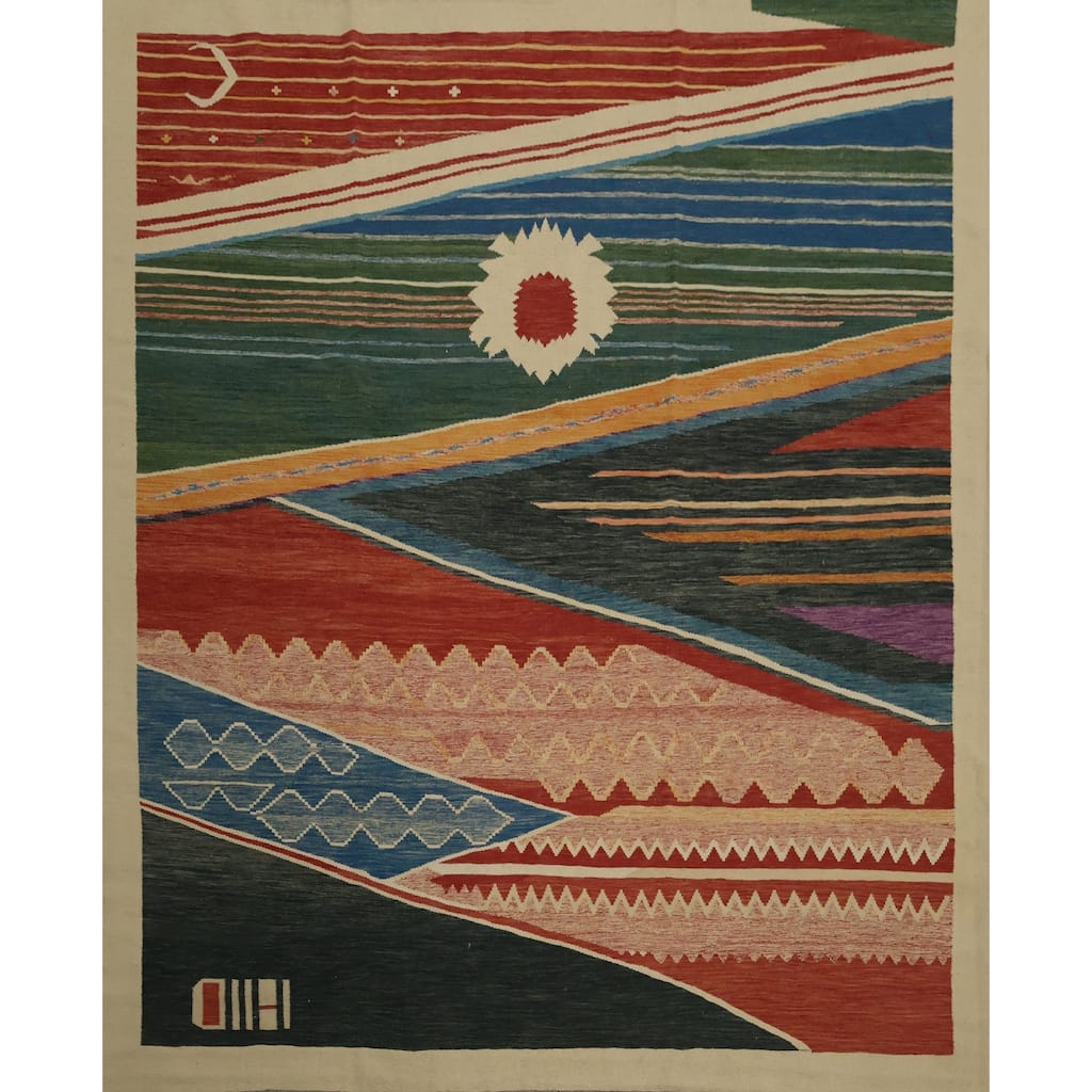 Hand Woven Oriental 100% Wool Carpet Southwestern Modern Multi-Colored Kilim Area Rug - 10' 0'' X 10' 1''