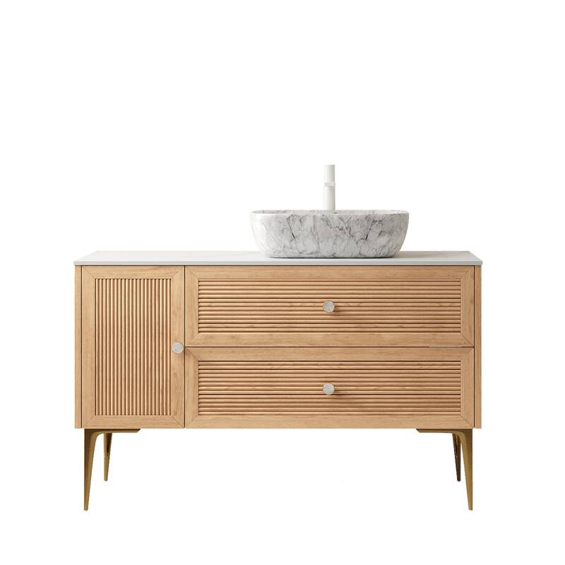 Freestanding Bathroom Vanity with Sintered Stone Top and Rectangle Ceramic Round Basin