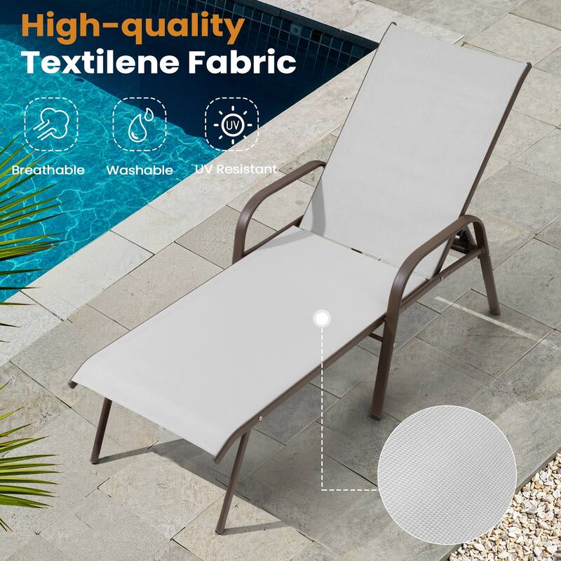 Set of 4 Outdoor Patio Adjustable Back Chaise Lounges Chairs with arms