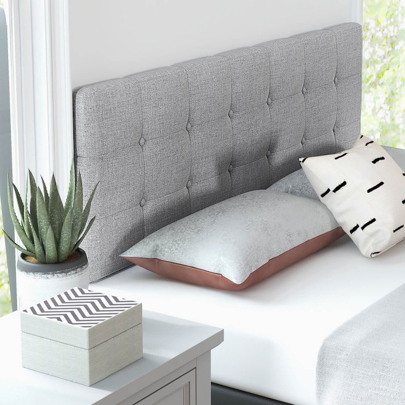 Modern Button Tufted Headboard with Rubber Wood Legs