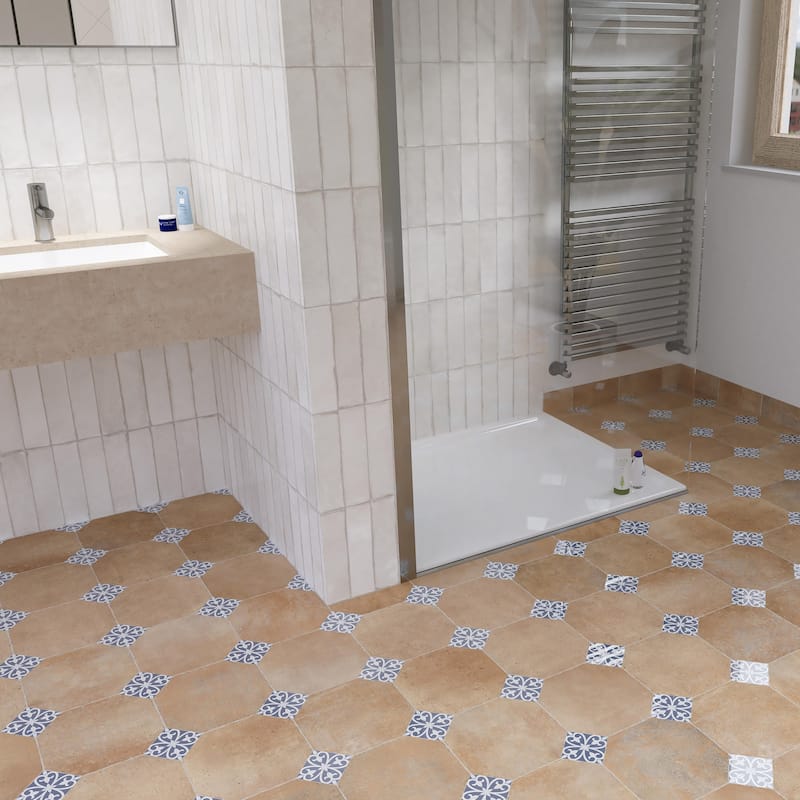 Merola Tile Degas Teja with Blue Deco 8-7/8" x 8-7/8" Porcelain Floor and Wall Tile - Case (20 Tiles)