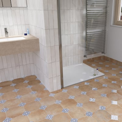 Merola Tile Degas Teja with Blue Deco 8-7/8" x 8-7/8" Porcelain Floor and Wall Tile
