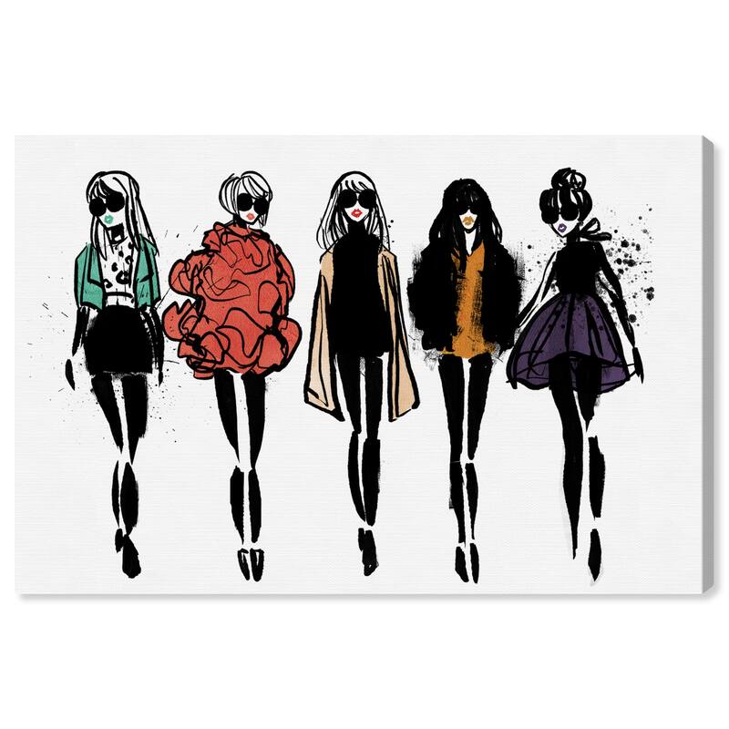 Wynwood Studio Canvas Fashion and Glam Girl Line Up Rainbow Black and Modern & Contemporary Wall Art Canvas Print