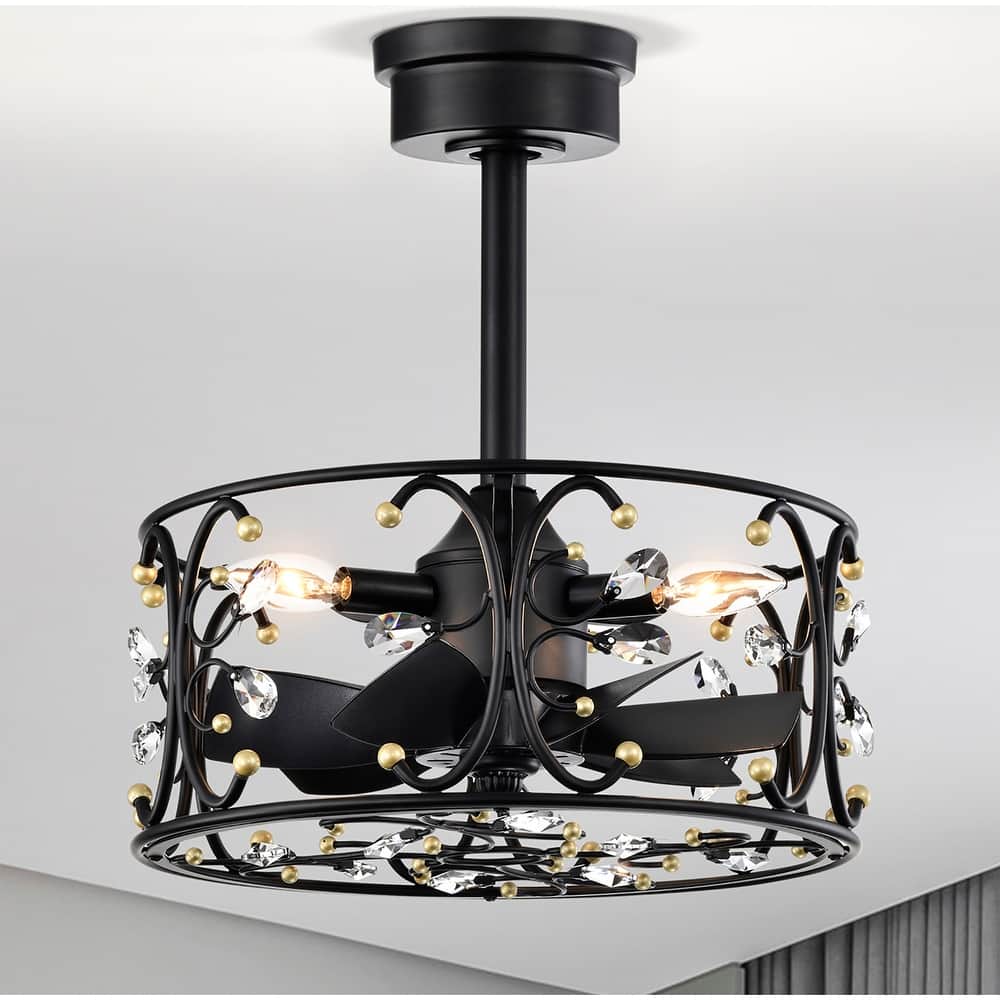 Albina 16 Inch Matte Black and Gold Crystal Fandelier