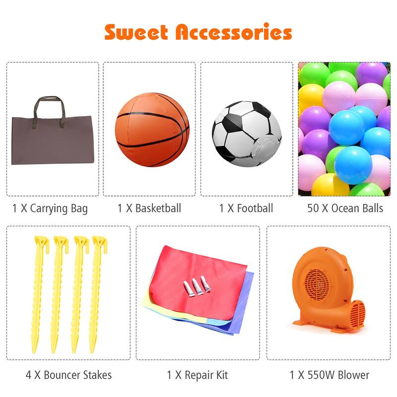 Gymax Inflatable Bounce House Castle Slide Bouncer Kids Basketball