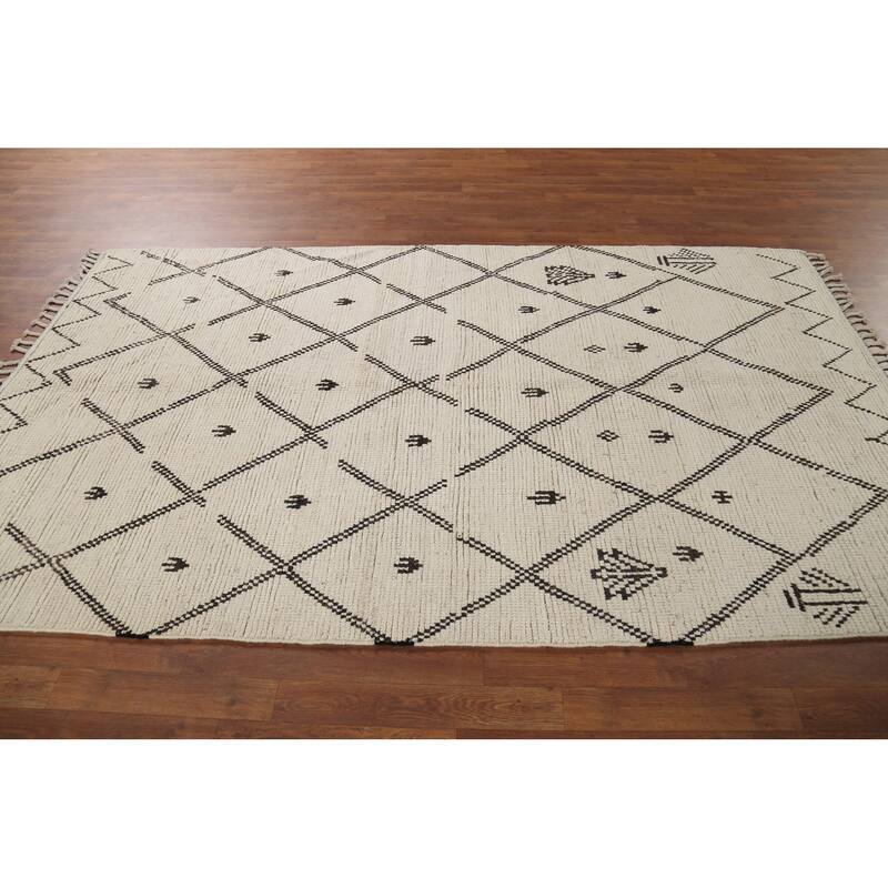 Trellis Moroccan Oriental Area Rug Hand-Knotted Wool Carpet - 5'0"x 8'8"