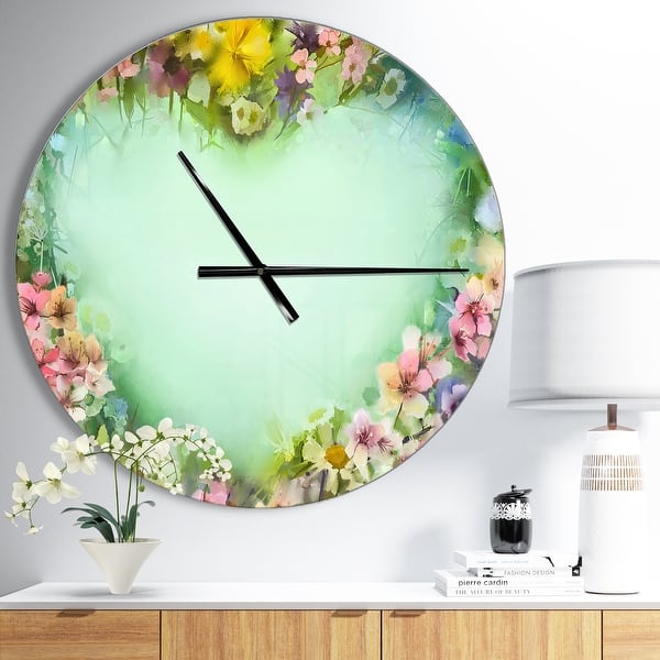 slide 2 of 10, Designart 'Vintage Flowers with Heart Shape' Oversized Traditional Wall CLock 23 in. wide x 23 in. high