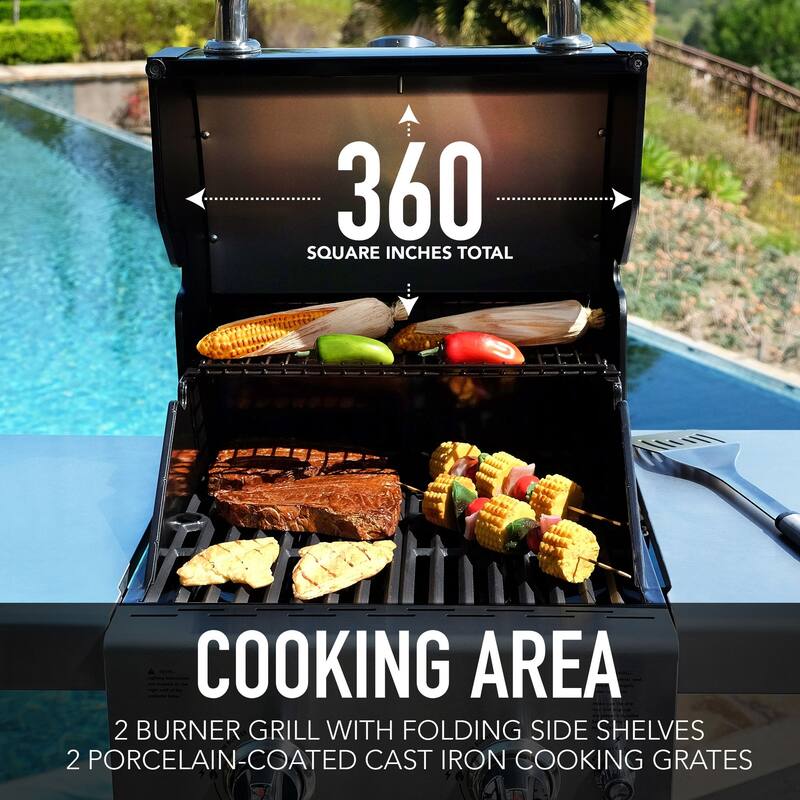 Permasteel 2-Burner Propane Gas Grill with Foldable Side Shelves