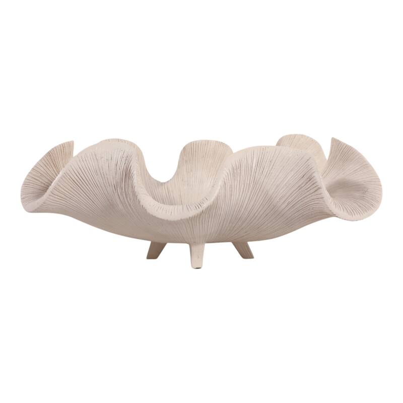 Resin Decorative Bowl Textured Wavy Sculptural Design - 17" White - 16.75" x 11.75" x 6.25"