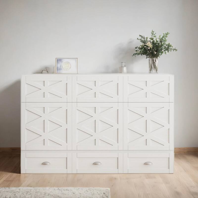 Queen Size Wood Murphy Bed with Drawer,USB Ports ,Three-Prong Outlets - White