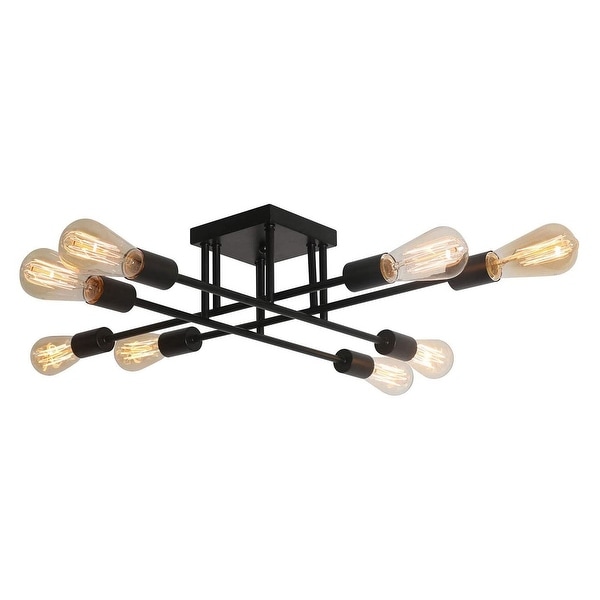 Vintage Black 8-light Art Kitchen Semi-flush Mount Ceiling Light - Overstock - 32806093