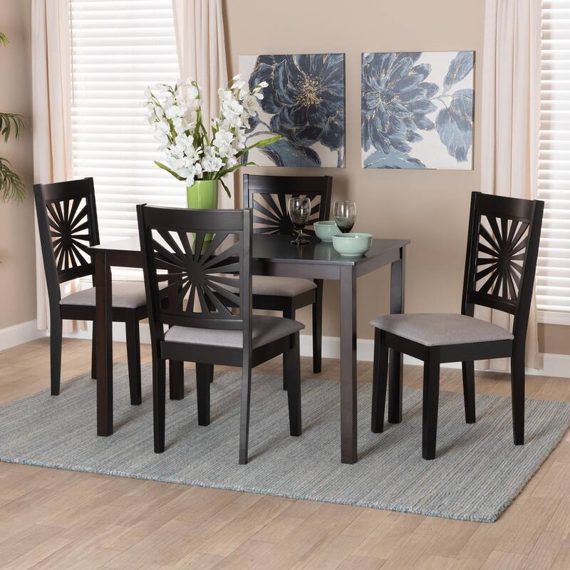 Olympia Modern styled Fabric Upholstered and Brown Finished Wood Dining Set