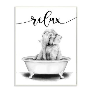 Stupell #39 Relax #39 Elephant Bathroom Tub Sketch Wood Wall Art White