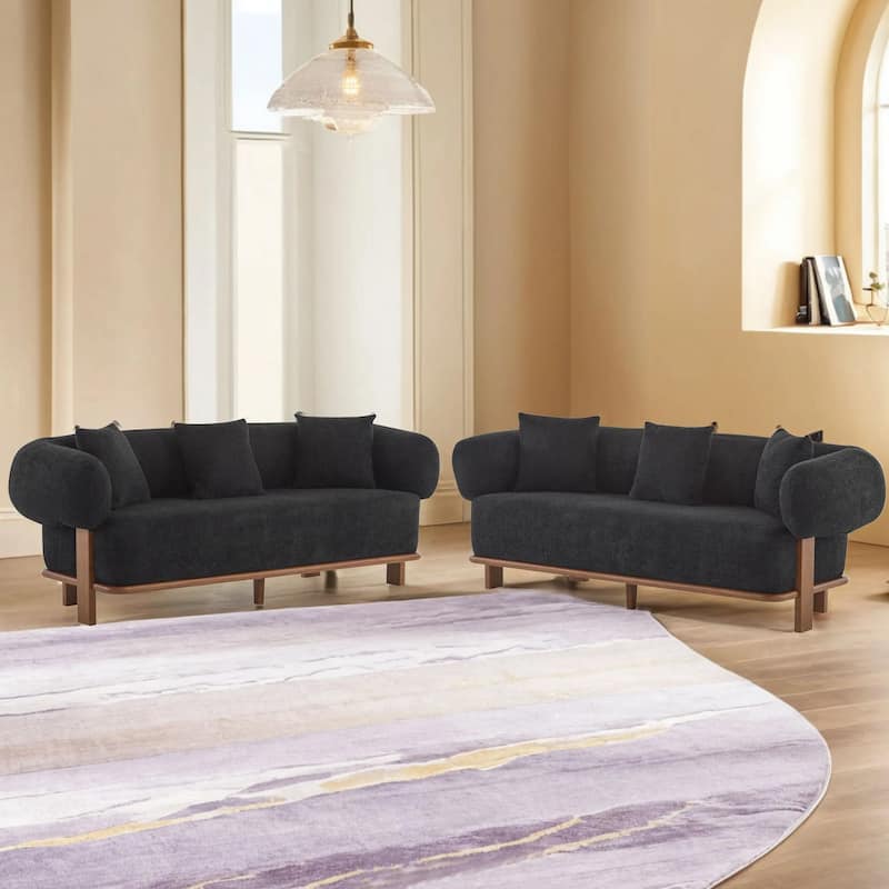 Christopher Knight Home - Oliver Wells Signature Round Arm Sofa - 2-Piece - Black+Walnut