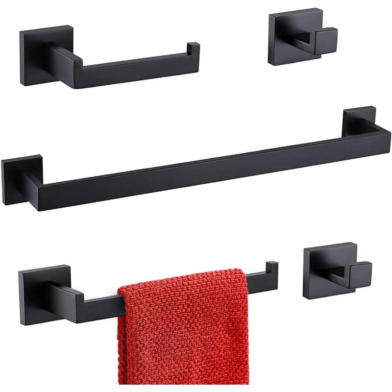 5-Piece Bathroom Stainless Steel Wall Mounted Towel Rack Set, 23.4 Inch Towel Rack - Black