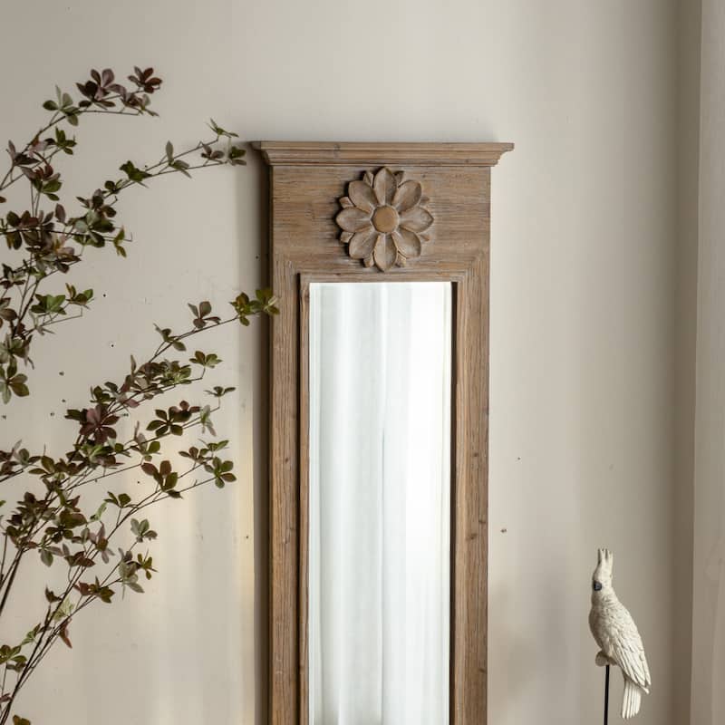 Elegant Rustic - Style Full - Length Wall Mirror with Ornate Wood Carving for American Homes