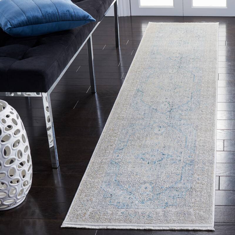 SAFAVIEH Dream Axenia Vintage Abstract Polyester Rug - 2' x 8' Runner - Grey/Blue