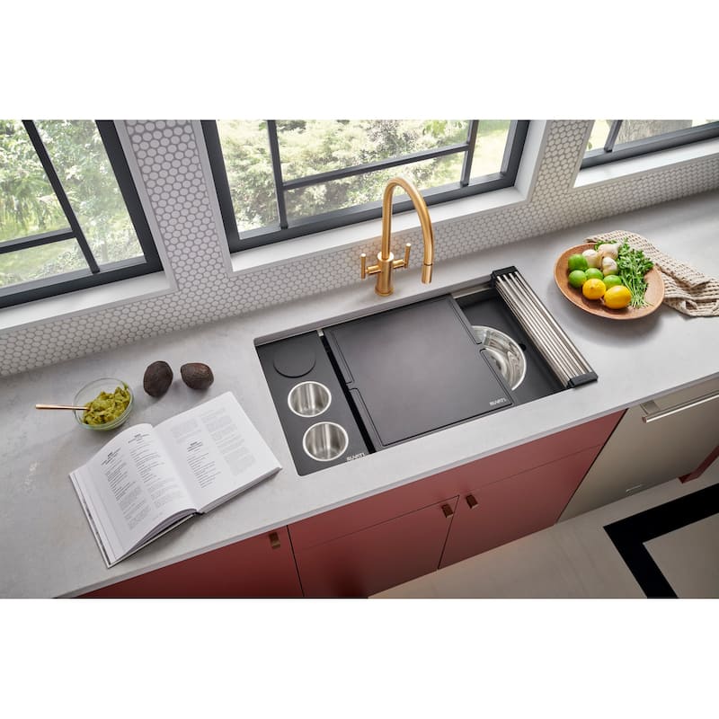 Ruvati 33-inch Workstation Two-Tiered Ledge Kitchen Sink Undermount 16 Gauge Stainless Steel - RVH8224 - 33.5 x 19