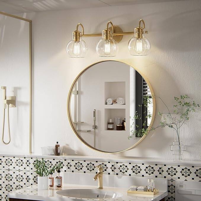 Modern 2/3/4 Bathroom Vanity Lights Clear Globe Glass Shade