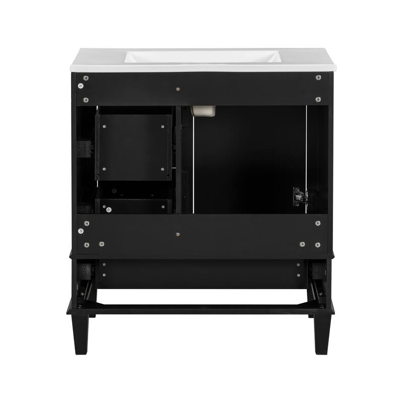 Single Sink Bathroom Vanity Cabinet, Vanity Base & Ceramic Sink Combo Set, 3 Drawers Bathroom Storage Cabinet, 30 Inch