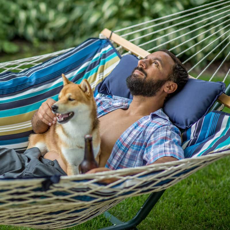 Island Retreat Hammock Set with Blue Stripe Pad