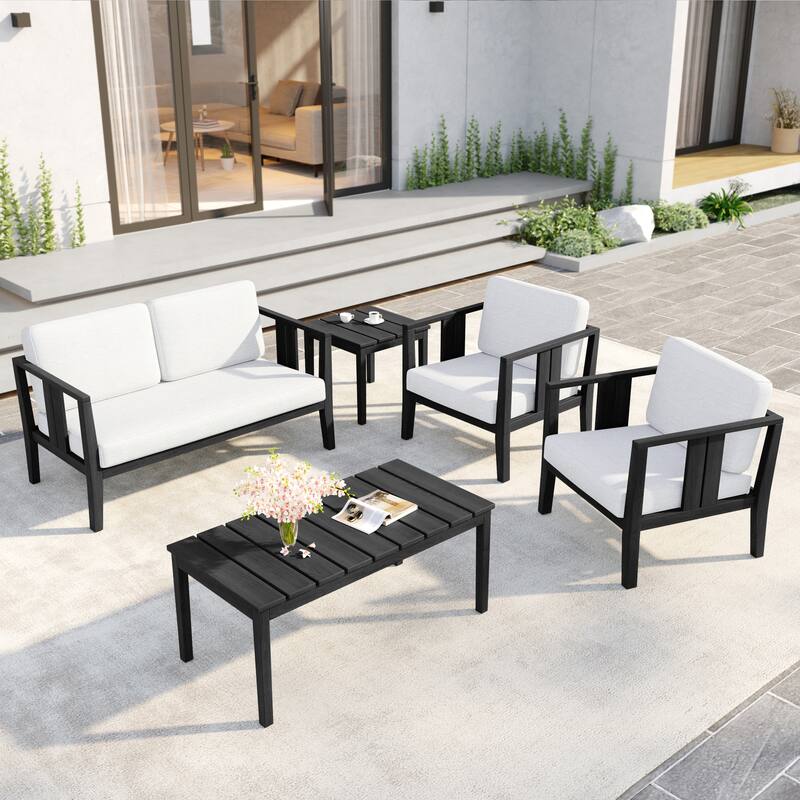 5-Piece Patio Furniture Solid Teak Outdoor Conversation Set