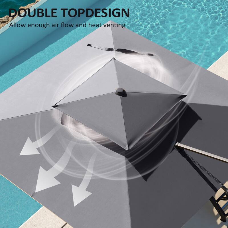 Pellebant 10'X10 FT Outdoor Patio Square Cantilever Umbrella with Double Top