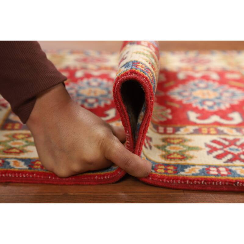 Hand Knotted Oriental 100% Wool Carpet Traditional Geometric Red Kazak Area Rug - 3' 0'' X 2' 0''