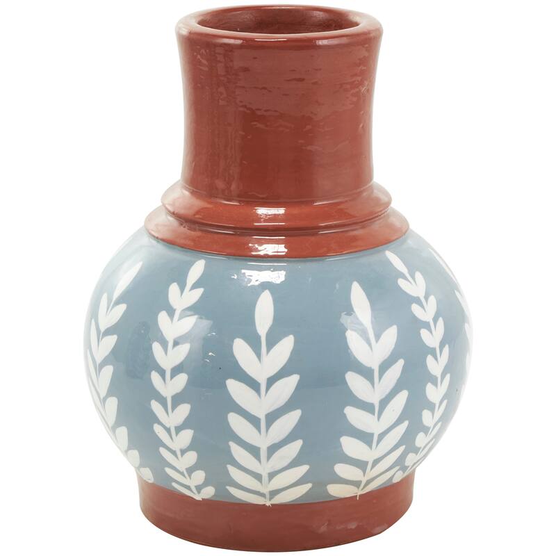 White or Blue Ceramic Floral Vase with Terracotta Colored Detailing (Set of 3)