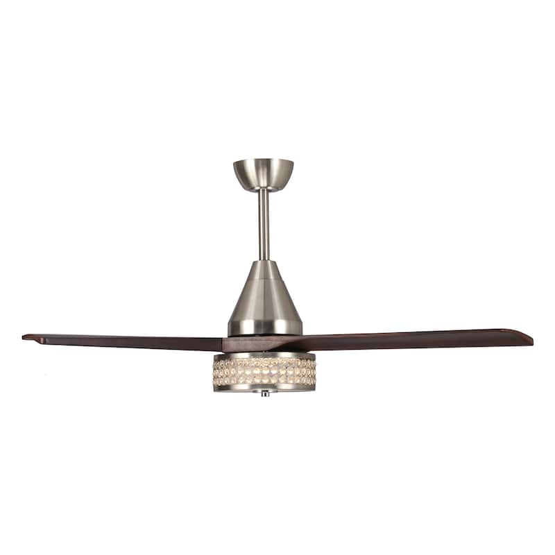 52" Indoor Semi Matte Nickel Downrod Mount Chandelier lED Ceiling Fan with Remote Control - 52" W x 52" D x 15.7" H