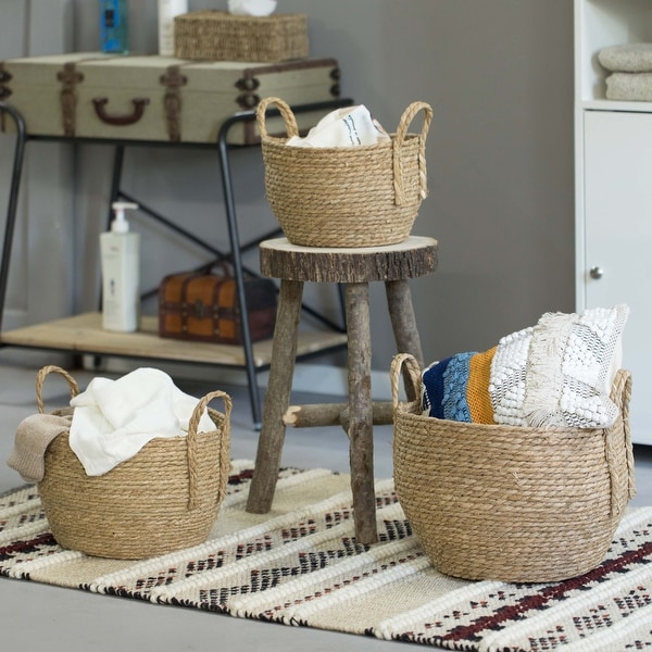 Decorative Round Wicker Woven Rope Storage Blanket Basket On