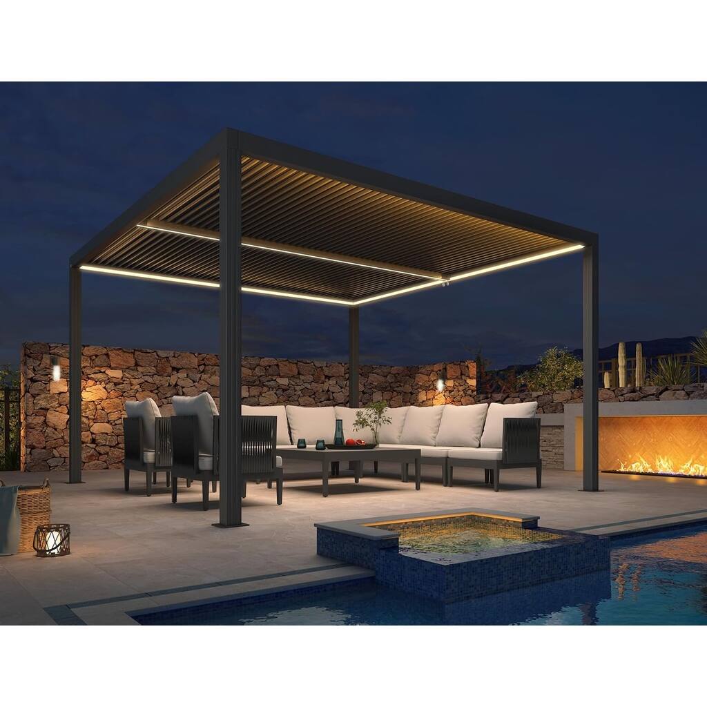 PURPLE LEAF Gray Louvered Pergola Outdoor Aluminum Pergola with Adjustable Roof for Patio Grey Hardtop Gazebo