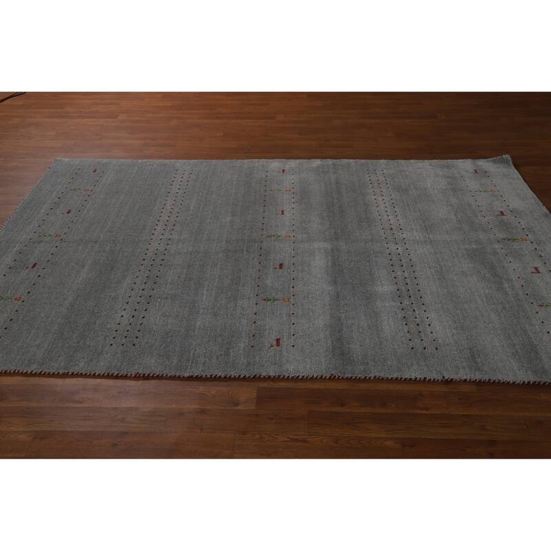 Hand Knotted Oriental 100% Wool Carpet Tribal Animal Pictorial Greys & Charcoal Gabbeh Area Rug - 7' 10'' X 5' 0''