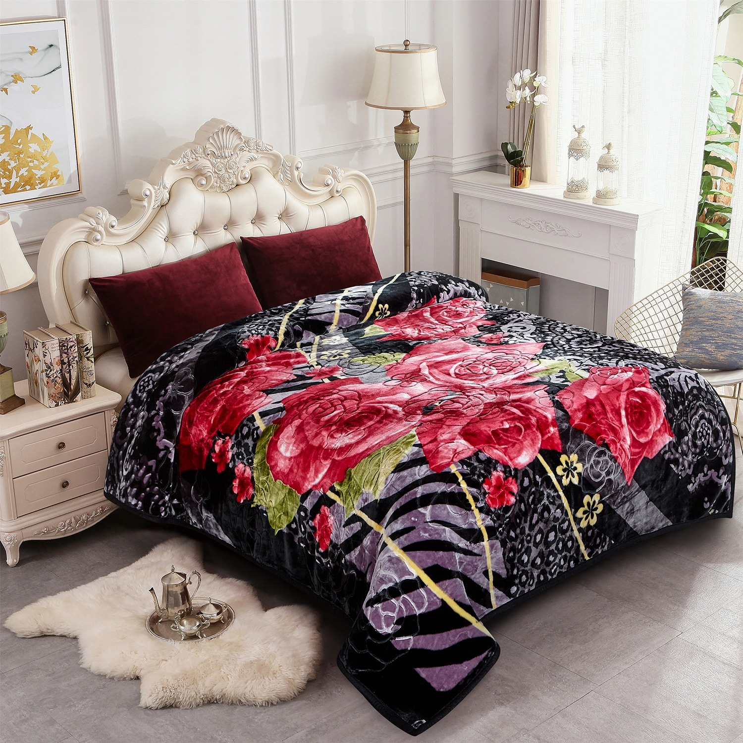 Heavy Crafted Thick Floral 9-pound Winter Fleece Blanket 85x95 - On Sale  - Bed Bath & Beyond - 32355550