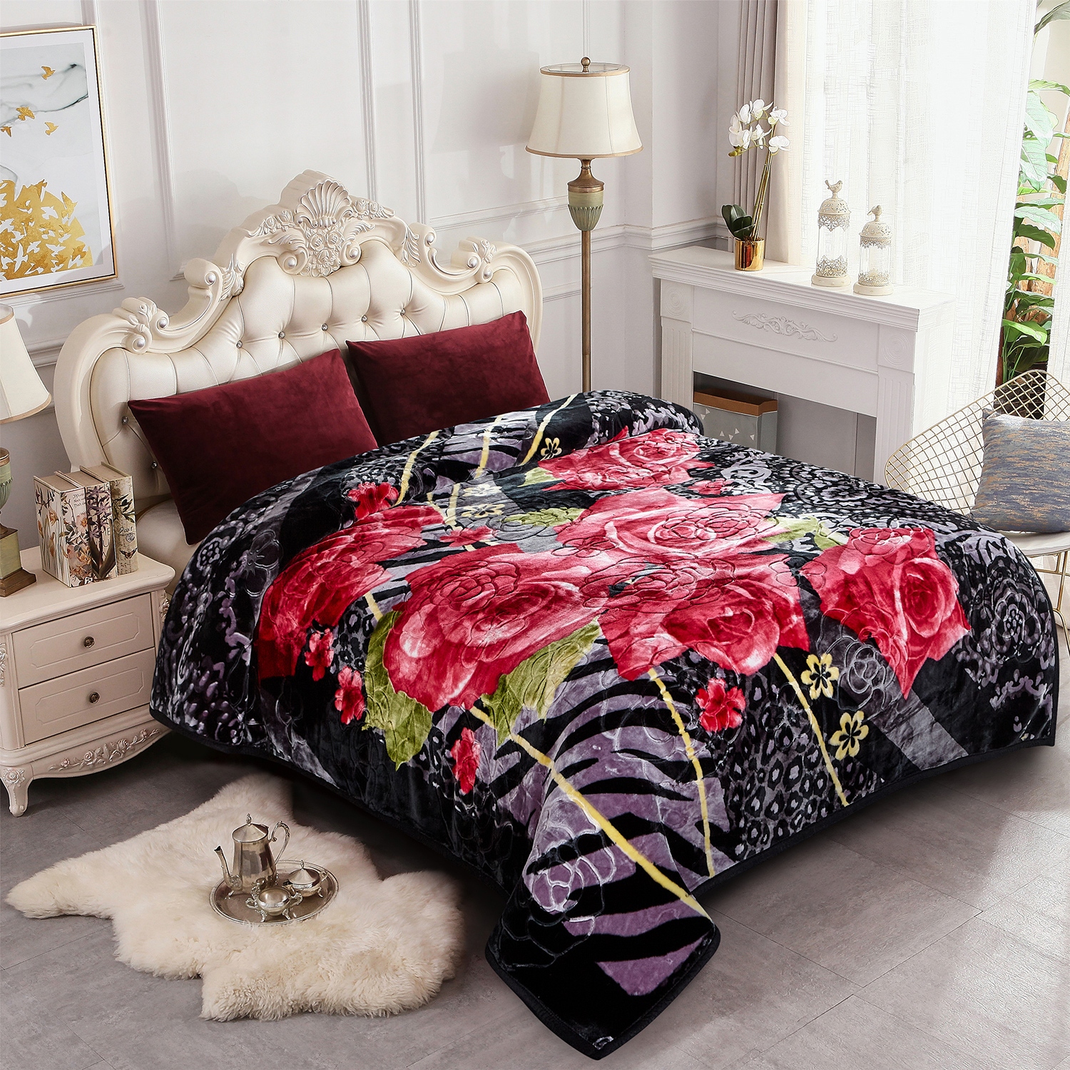 Luxury Heavy Thick Plush Blanket 2 Ply A B Disign For Winter 79