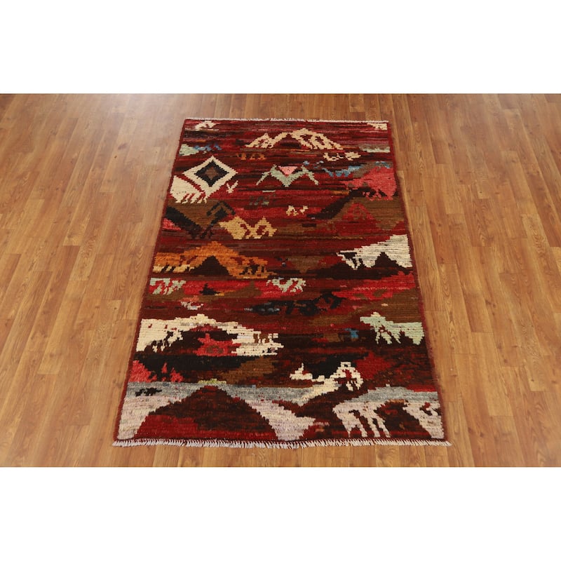 Red Moroccan Oriental Rug Hand-Knotted Wool Carpet - 3'8" x 6'0"